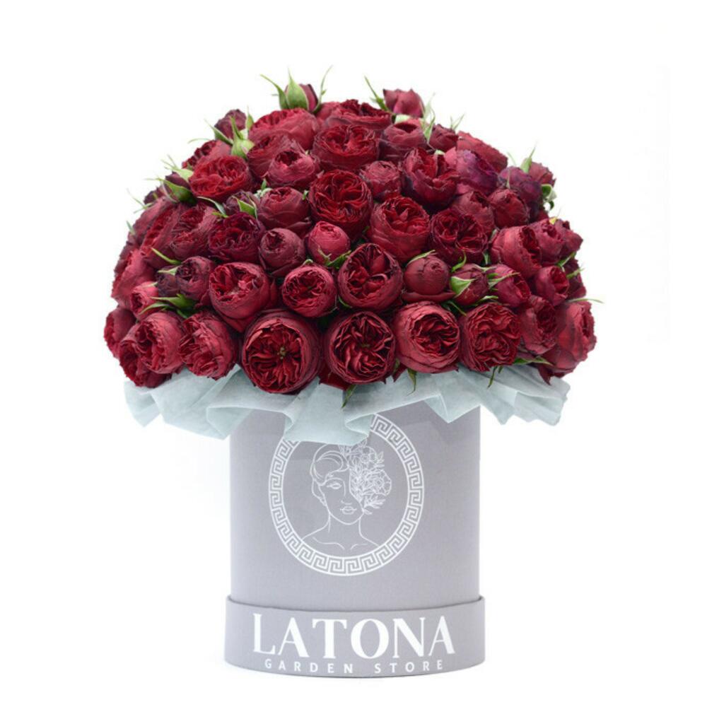 Flowers in a Box "Victoria" with red Peony Roses