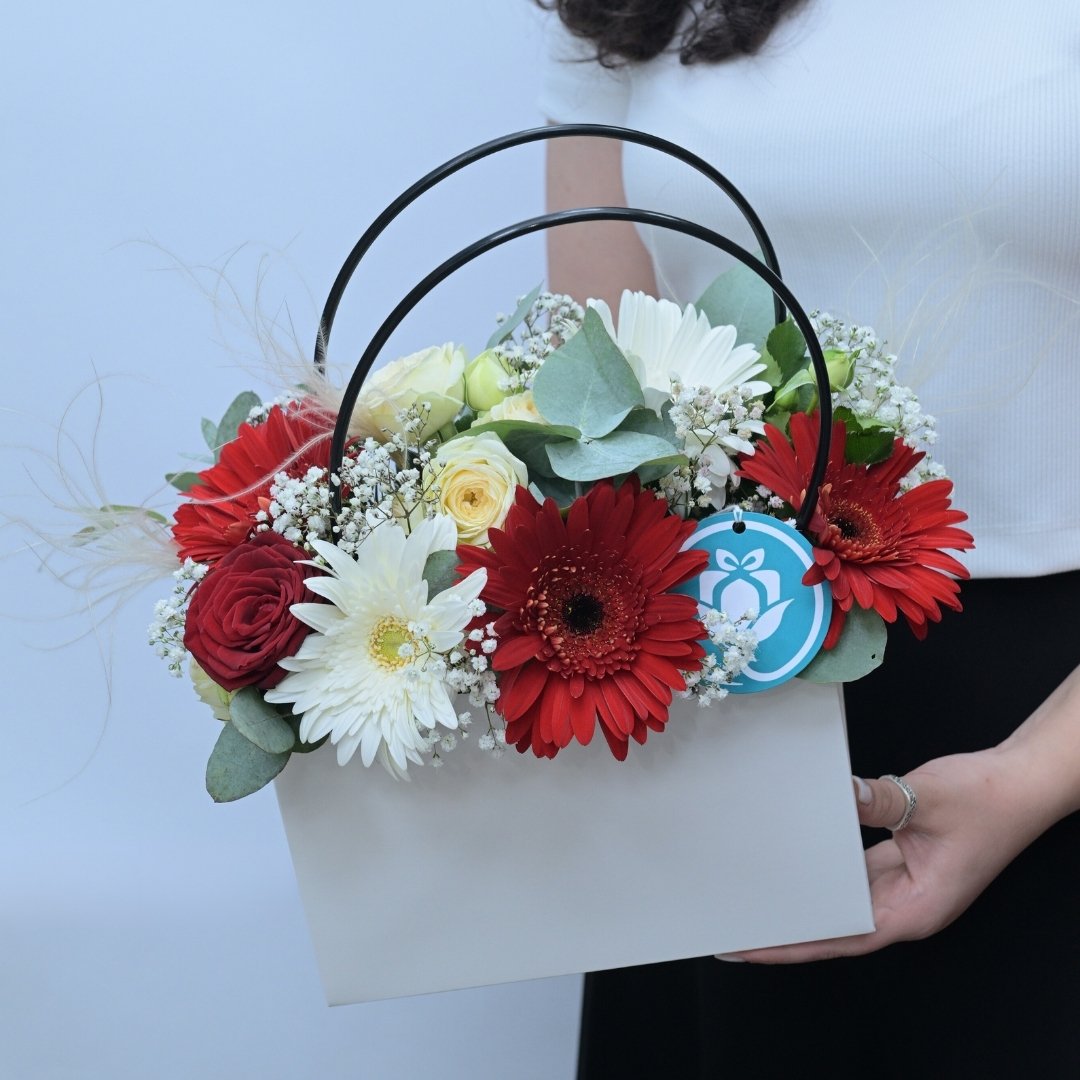 Amour — Red & White Gerbera with Peony Rose Bouquet