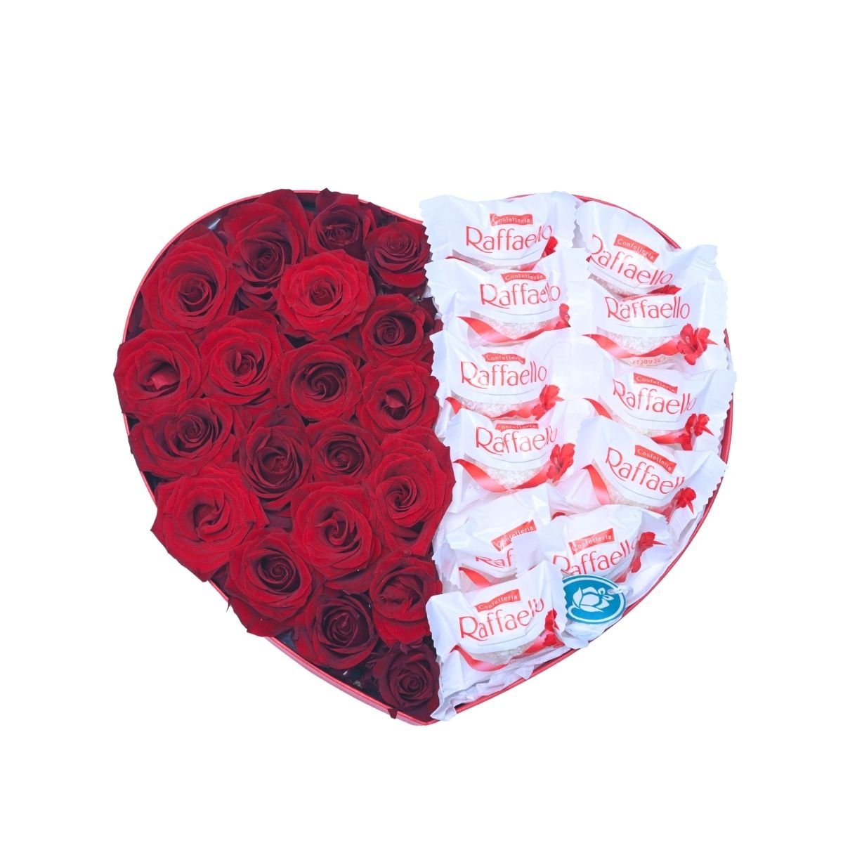 Box with red roses and Raffaello