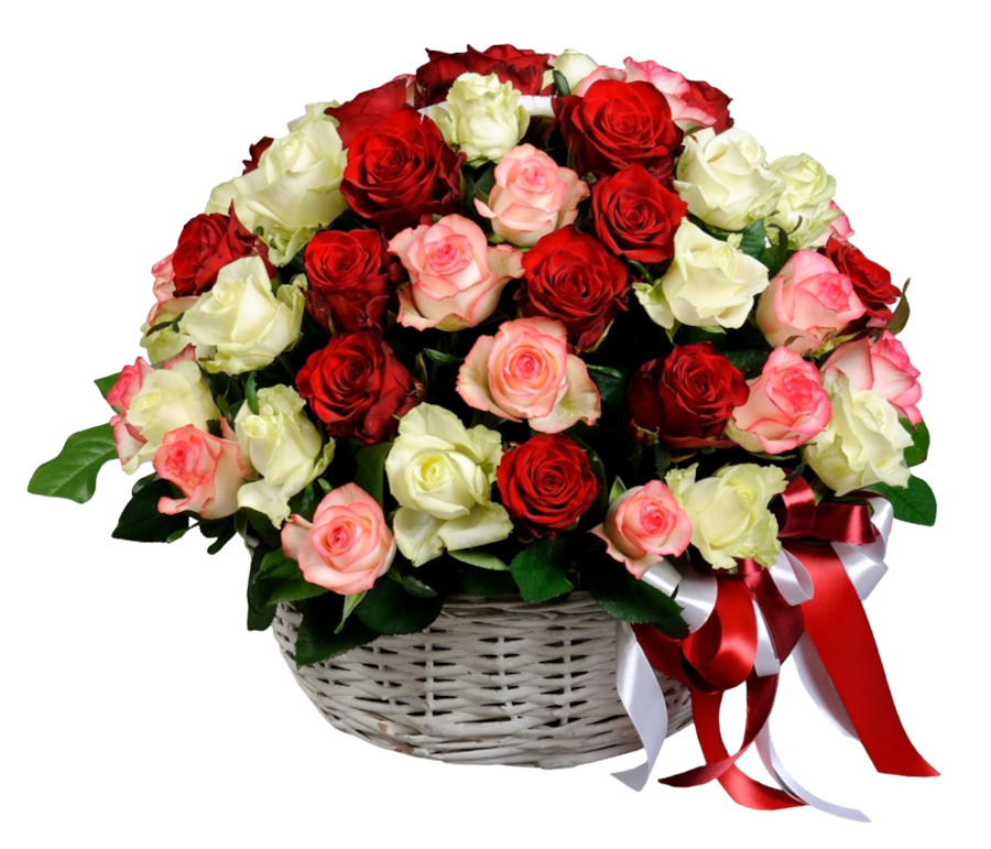 Basket with white and red roses