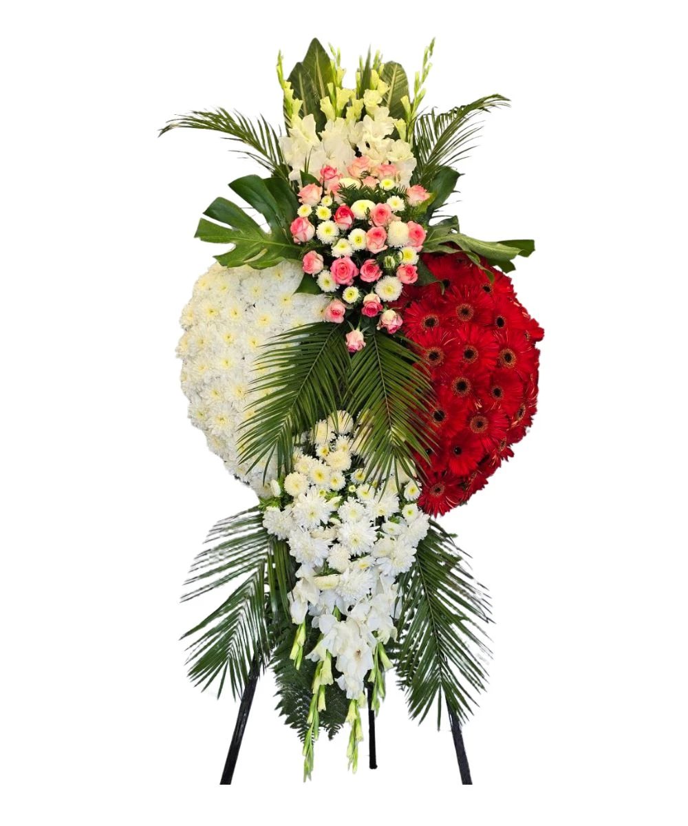 Funeral Wreath with Red and  White  Flowers 52
