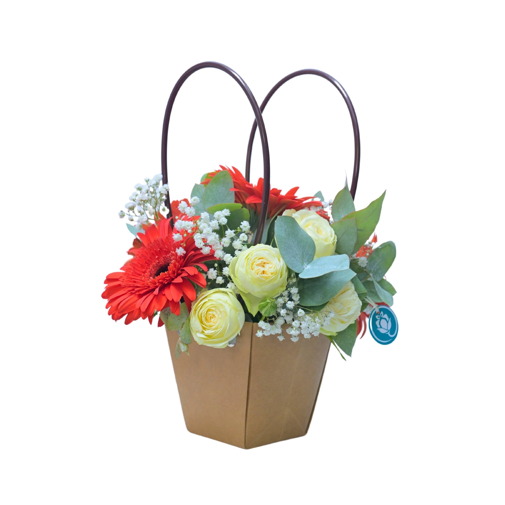 Sunlight Whisper — Mini Bag with Orange Gerberas & White Spray Roses