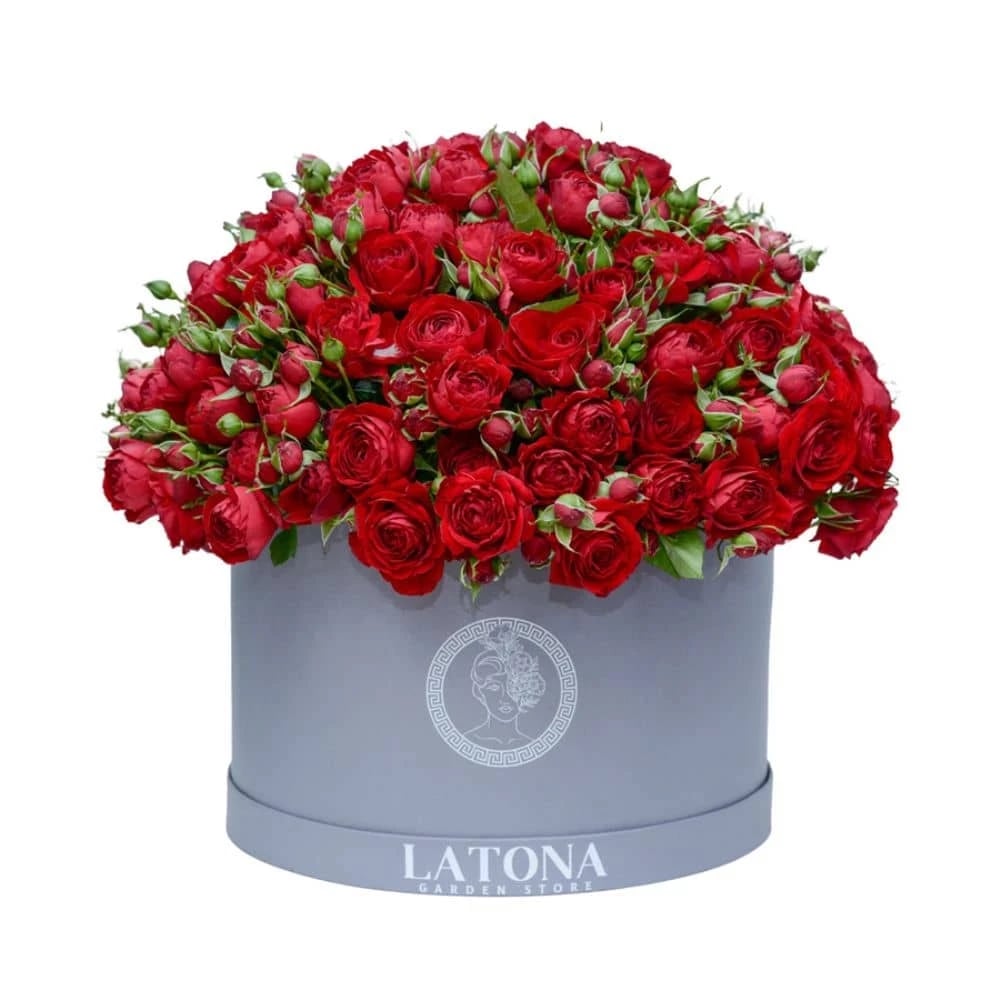 Flowers in a Big  Box "Triton" with red Peony Roses