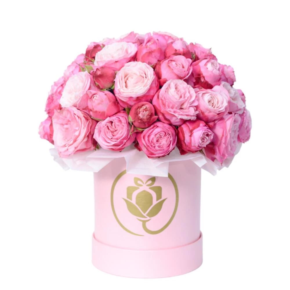 Flowers in a Box "Sasha" with pink Peony Roses