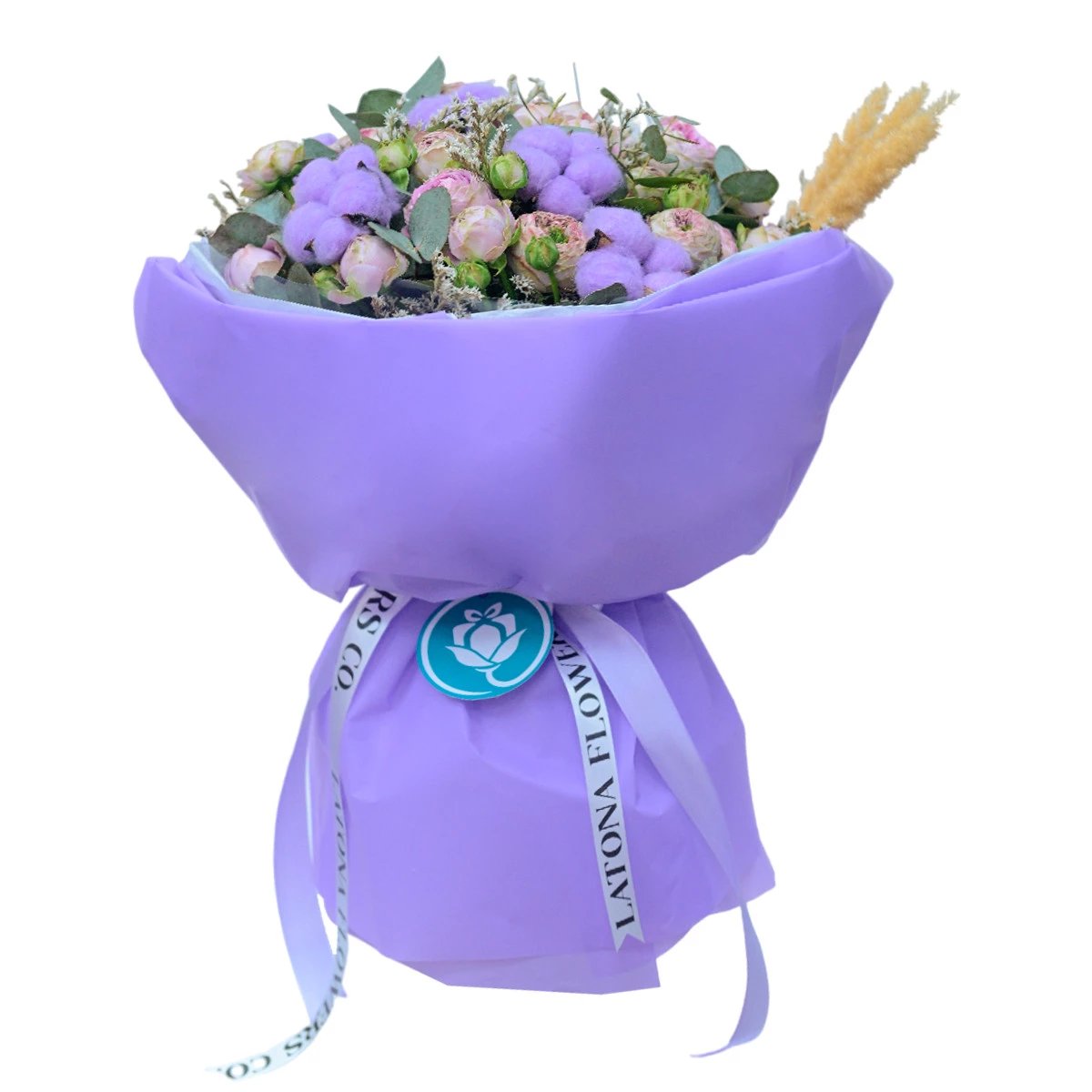 Bouquet "Big Violet Dream" with peony roses and cotton