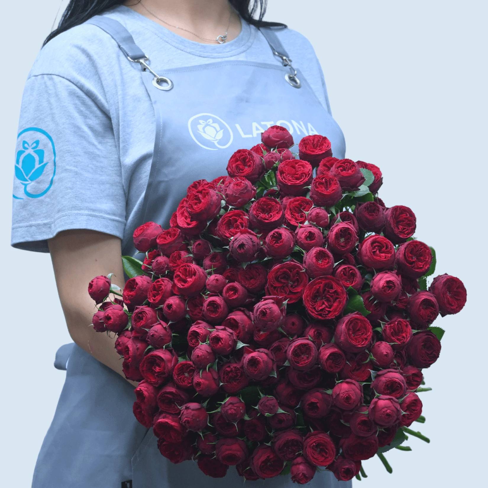 Bouquet with Medium Deep Maroon Peony Spray Roses