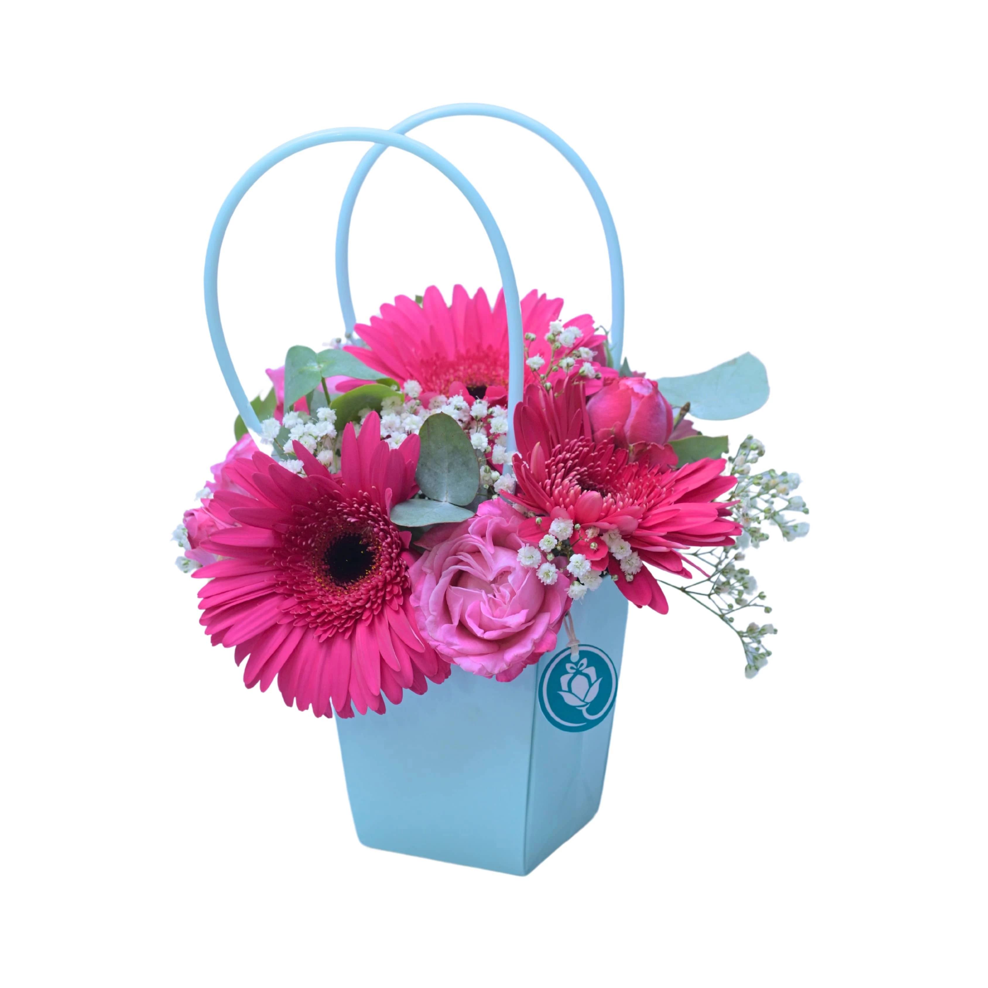 Berry Charm — Mini Bag with Deep Pink Gerberas & Peony Roses