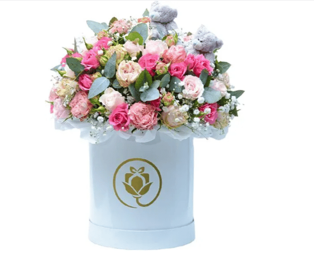 Flowers in a Box "Flombear" with Peony Roses