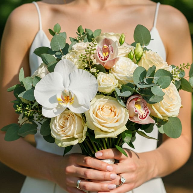 Bridal Bouquet “Ivory Orchid” with Roses & Cymbidiums