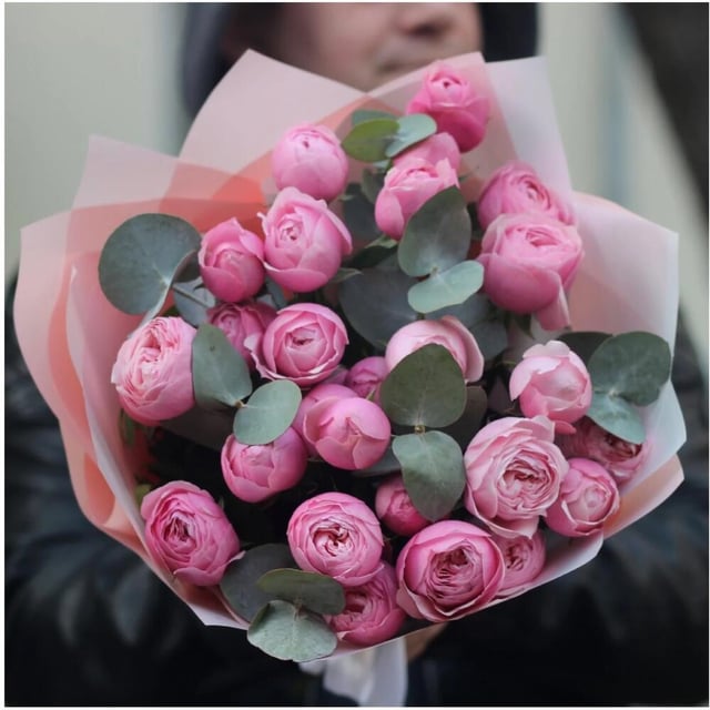 Bouquet  "Eucalyptus Magic" with pink peony roses and eucalyptus