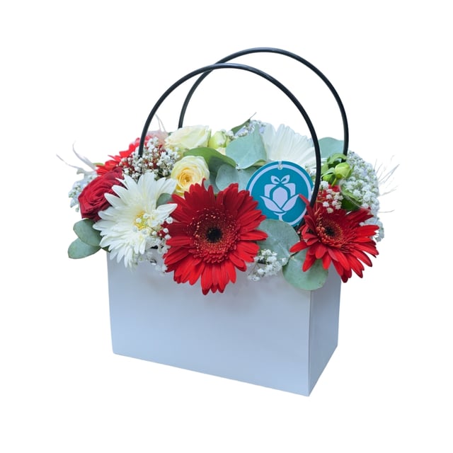Amour — Red & White Gerbera with Peony Rose Bouquet