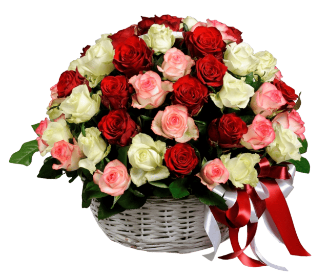 Basket with white and red roses
