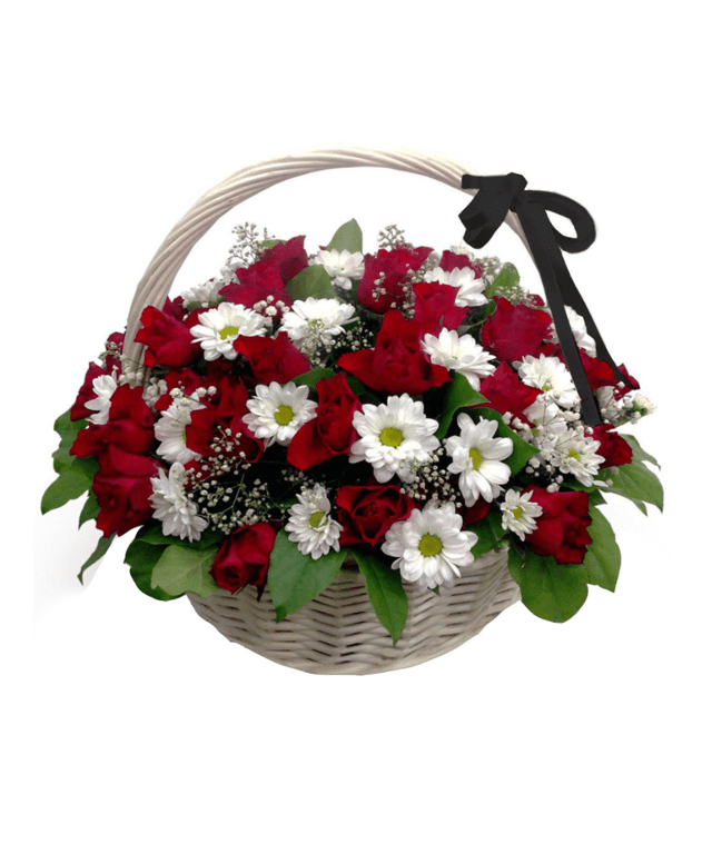 Basket with red roses