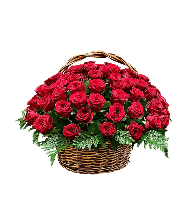 Funeral Basket with Red Roses