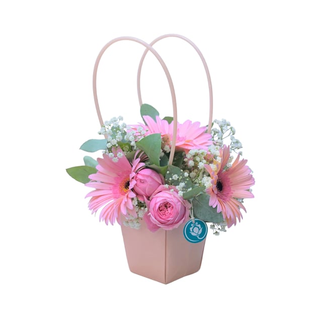 Pink Pocket — Small Bag with Pink Gerberas & Peony Roses