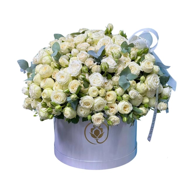 Flowers in a Big  Box "Elena" with white Peony Roses